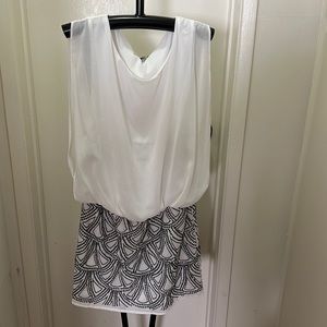 White sheer short dress w black beads
